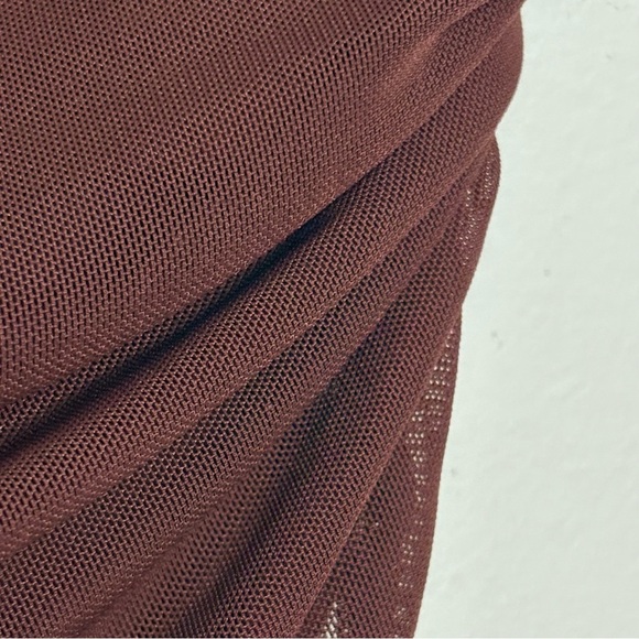 3/$10⚡️Chocolate Brown Sheer Mesh Draped Cropped Strapless Top - Picture 3 of 7